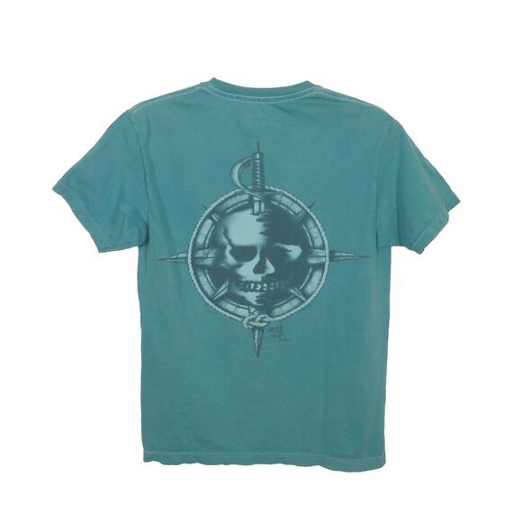 Salt Life Teal Skull Compass Rose Nautical Cotton Pocket Tee Shirt Size Small - Picture 1 of 8